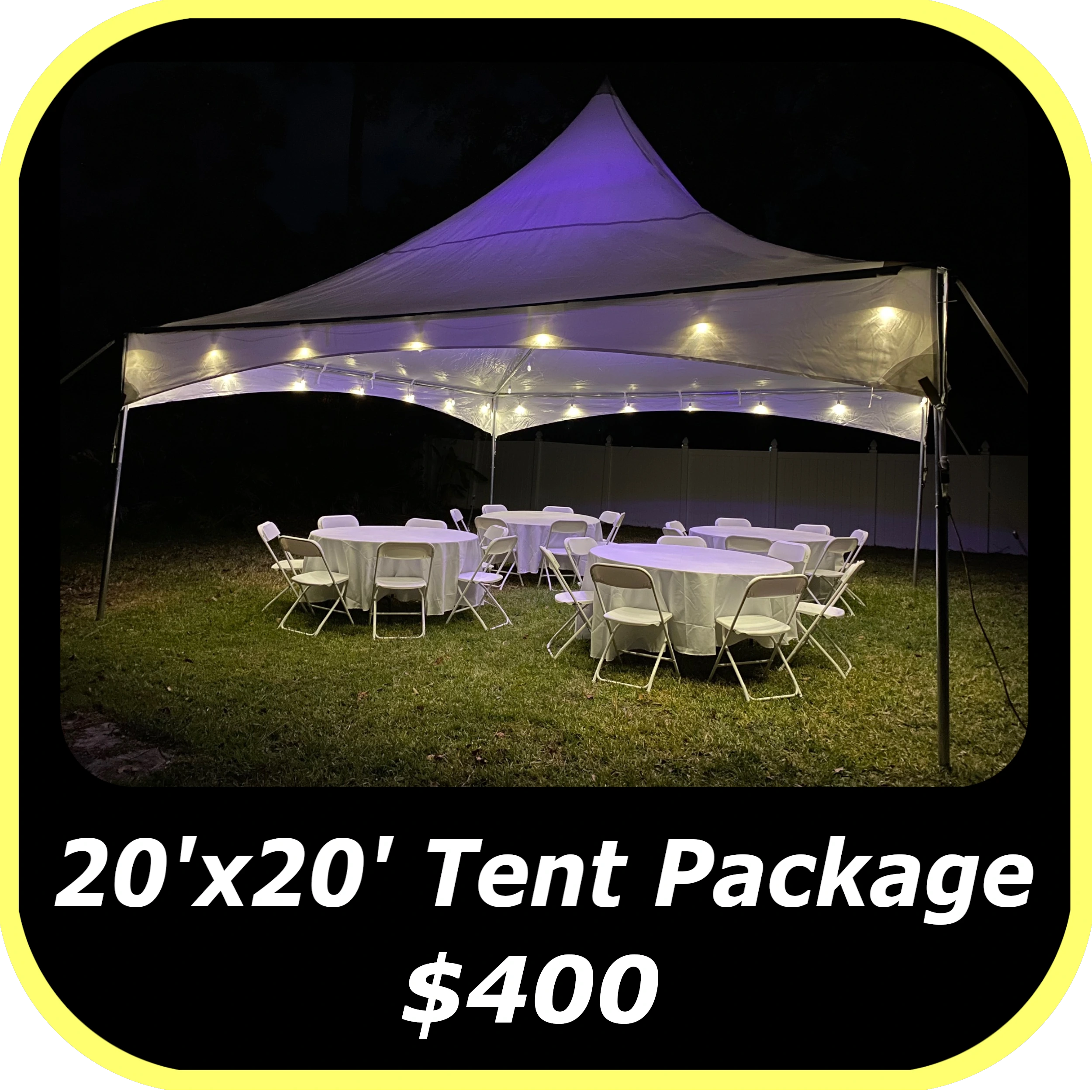 20x20 Tent Package Rental in Palm Coast, FL